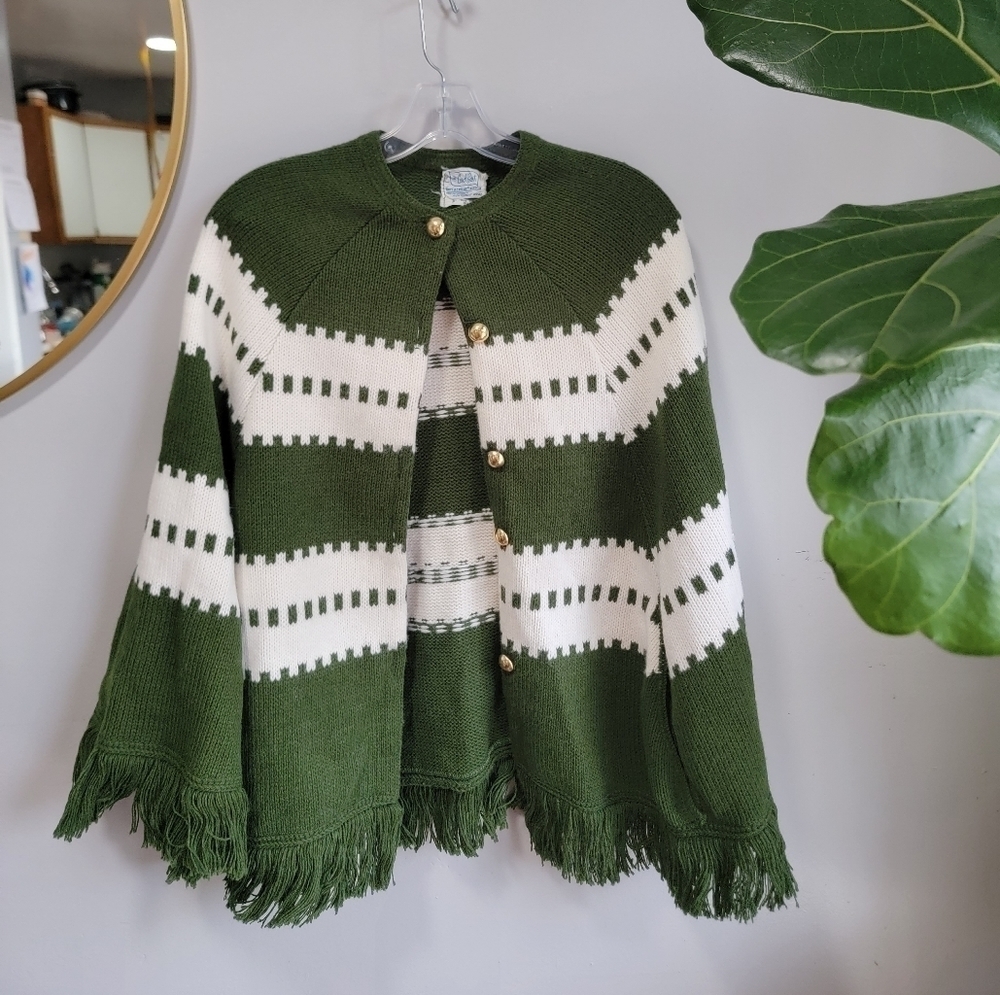 Vintage Carol Brent poncho cape knitted stripped women Small - Picture 3 of 7